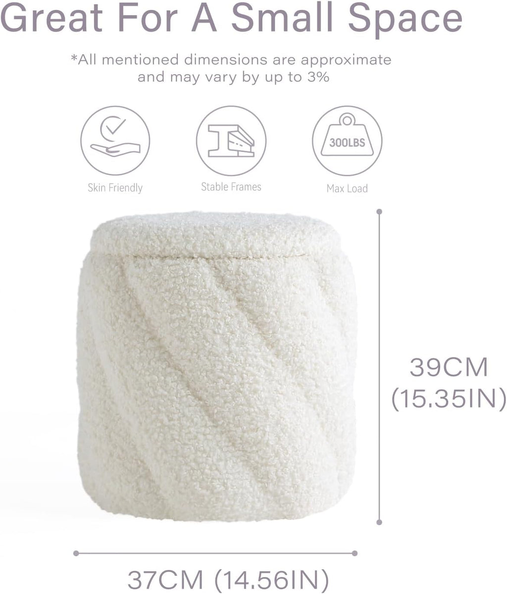 Get Set Style Round Ottoman with Soft Padded Seat, Storage Vanity Stool for Makeup, Upholstered Footrest Stool Ottoman Foot Stool for Living Room, Bedroom