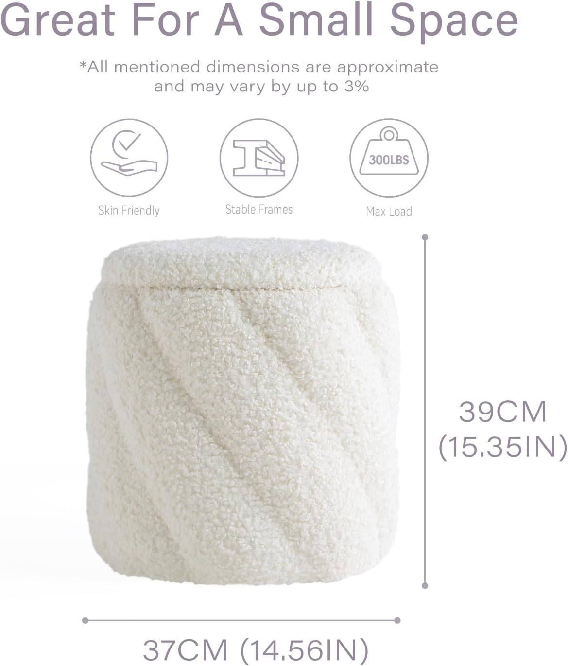 Get Set Style Round Ottoman with Soft Padded Seat, Storage Vanity Stool for Makeup, Upholstered Footrest Stool Ottoman Foot Stool for Living Room, Bedroom