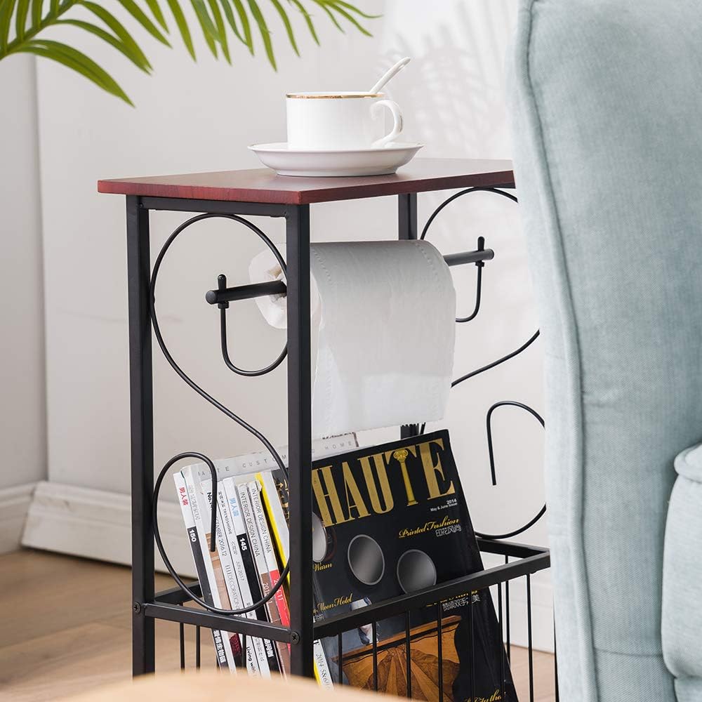 Side Table,Narrow End Table for Small Spaces,Snack Couch Table with Holder,Nightstand for Living Room,Bedroom,Office,Bathroom,Balcony (Coffee)