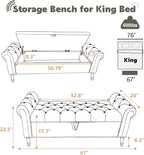67'' End of Bed Storage Bench King Size, Storage Bench for Bedroom End of Bed, Upholstered Velvet Tufted Storage Ottoman Benches with Arms for Living Room, Entryway, Black