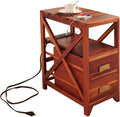 Fully Assembled Narrow Side Table with Charging Station, No Assembly Narrow Nightstand with USB Ports, Pre Assembled Skinny End Table with Outlets for Living Room, Bedroom-Golden Koa