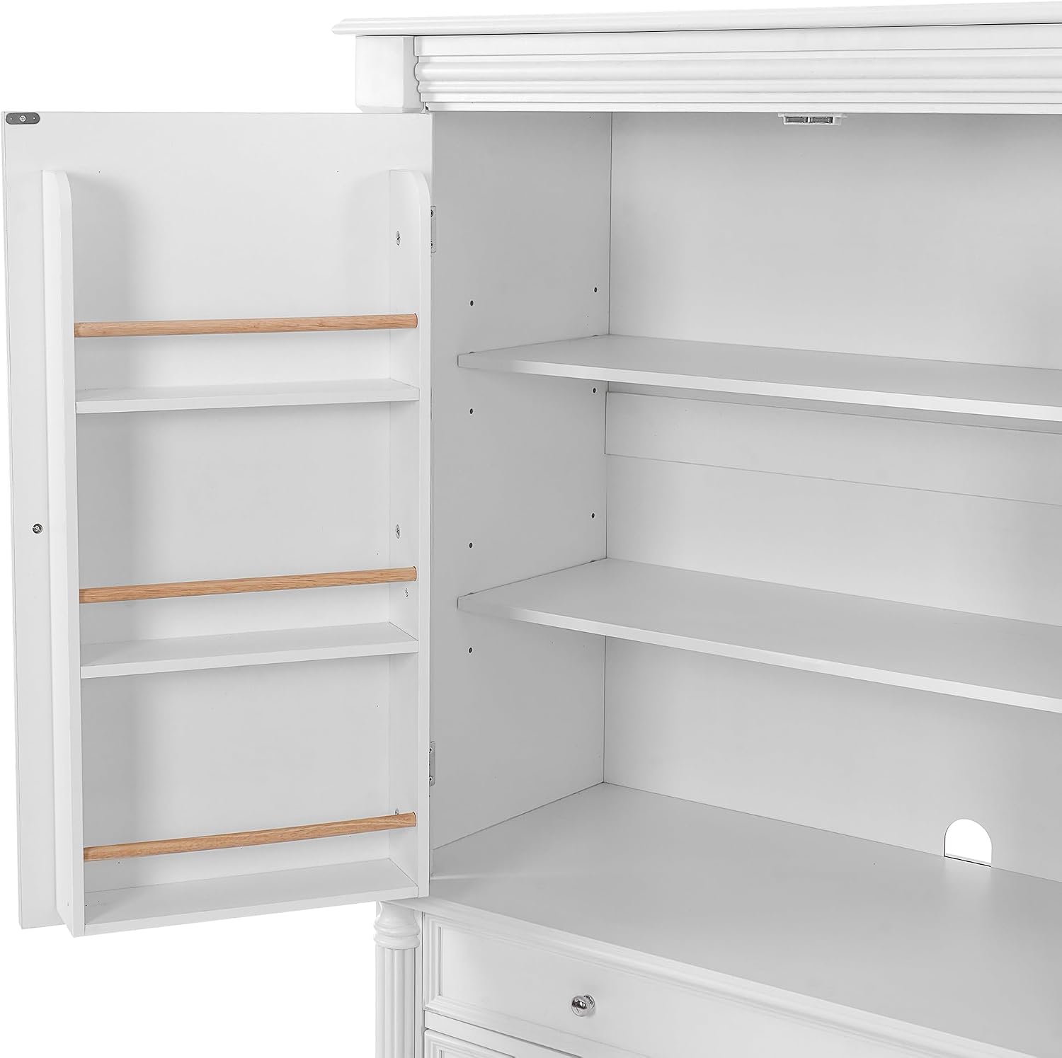 Freestanding 77.3" Tall Storage Cabinet, Wooden Pantry，White | Retro Large Kitchen Pantry, 2 Adjustable Shelves, 5 Drawers, 6 Door Shelves