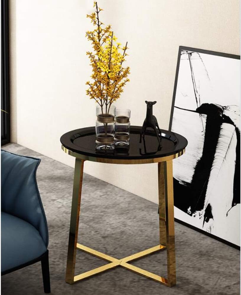 Telephone Table, Living Room Sofa Side Table,Tray Side Table,Golden Coffee Table,Small Round Table,Stainless Steel Side Table,Telephone Tables,2 Colors (Gold+black-19.68 * 21.85in