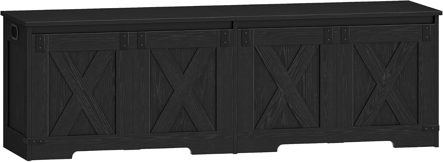 Hzuaneri 59" Storage Chest, Large Storage Trunk with 2 Hinges, Farmhouse Wooden Box Bench, Lift-Top Organizer Chest, Entryway Trunk for Bedroom, Living Room, Black SB15004X