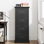 Tribesigns 4-Drawer File Filing Cabinet, Vertical Office File Cabinet,Black | Wooden Filing Cabinet for Legal/A4/Letter Size, Narrow Tall File Storage with Adjustable Hanging Rods for Home Office