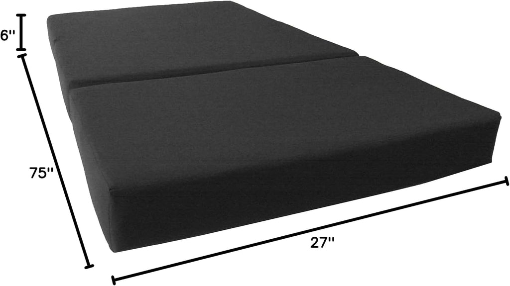 D&D Futon Furniture Trifold Foam Bed, Folding Ottoman Mattress (Black, Chair Size (6 x 27 x 75))