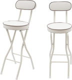 Set of 2-Folding Bar Stool Chair with Back, White Tall Foldable Chair Leather Padded Counter Height Collapsible Stool for Adults Kitchen Island Guitar Shop Cafe