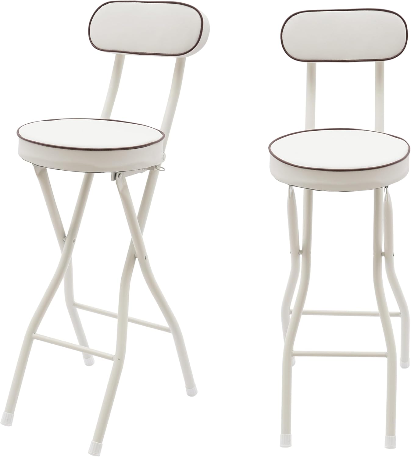 Set of 2-Folding Bar Stool Chair with Back, White Tall Foldable Chair Leather Padded Counter Height Collapsible Stool for Adults Kitchen Island Guitar Shop Cafe