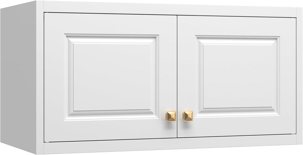 32" Wall Storage Cabinet with 2 Doors & Gold Handles | Black Metal, Hanging Design, 16D x 32W x 15H, for Bathroom & Kitchen, Anti-Tip, Easy Assembly, Hardware Included