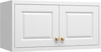 32" Wall Storage Cabinet with 2 Doors & Gold Handles | Black Metal, Hanging Design, 16D x 32W x 15H, for Bathroom & Kitchen, Anti-Tip, Easy Assembly, Hardware Included
