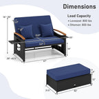 Moccha Outdoor Wicker Daybed, Patio Rattan Loveseat Sofa w/ 4-Level Adjustable Backrest, Folding Panels, Storage Ottoman & Cushions, Lounge Furniture Set for Poolside Backyard Porch (Navy & Black)