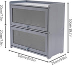 Countertop Kitchen Pantry Cabinet, 20.5x9.8x19.7in Dual-Layer Storage Cabinet for Kitchen Counter, Bamboo Storage Bin with Acrylic Door Panel, Elevated Fence, Translucent Hovering Cabinet Door (Grey)