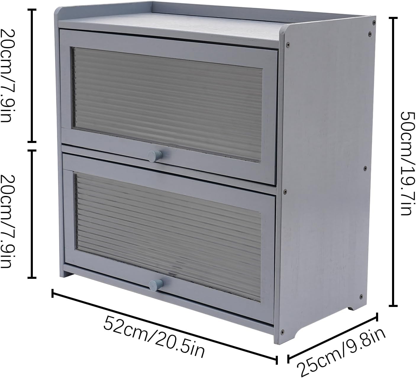 Countertop Kitchen Pantry Cabinet, 20.5x9.8x19.7in Dual-Layer Storage Cabinet for Kitchen Counter, Bamboo Storage Bin with Acrylic Door Panel, Elevated Fence, Translucent Hovering Cabinet Door (Grey)