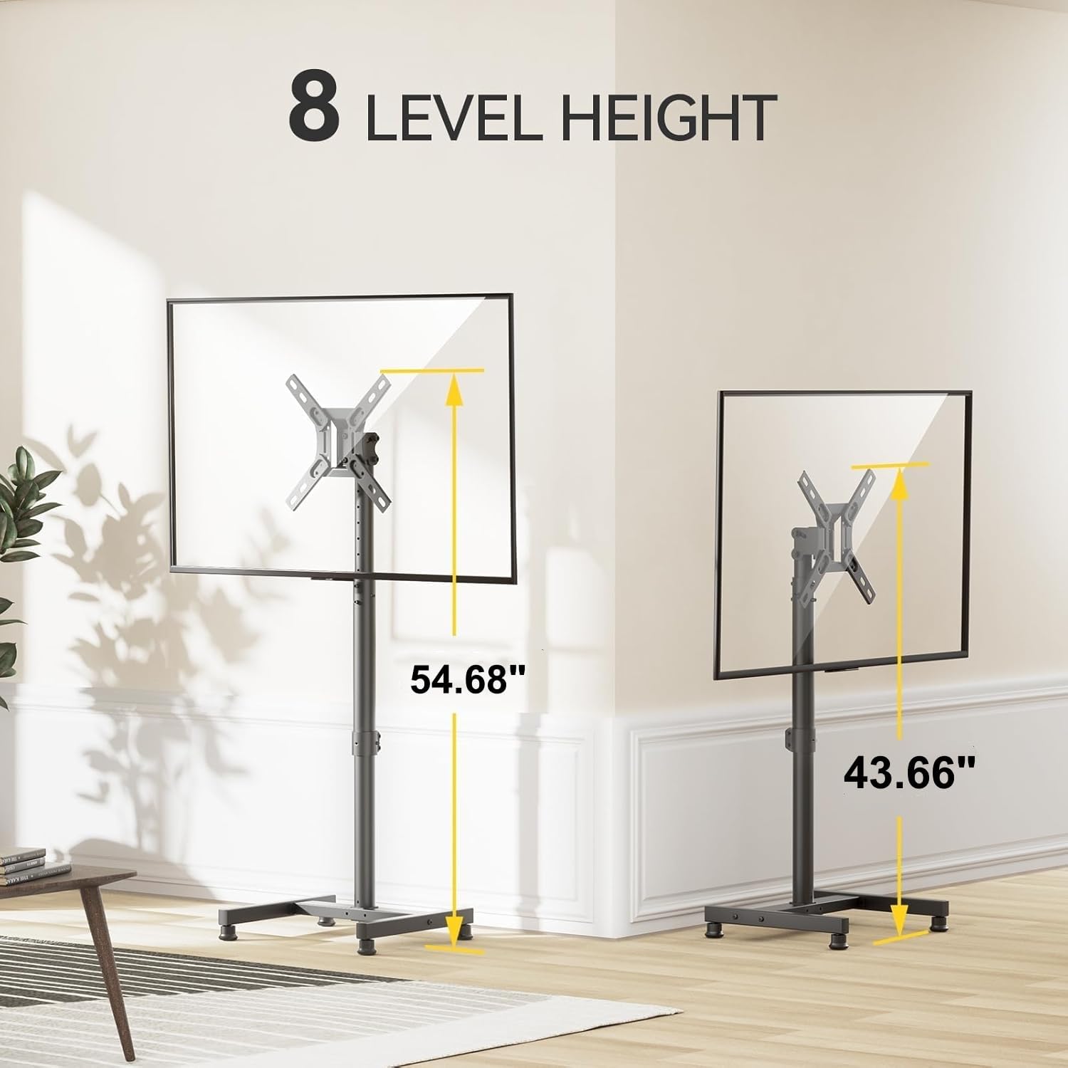 AM alphamount TV Floor Stand for 13-43 inch Flat/Curved TVs up to 44 lbs, 8 Level Height Adjustable Monitor Floor TV Stand with VESA 200x200, Portable TV Mount Stand for Living Room, Bedroom, Office