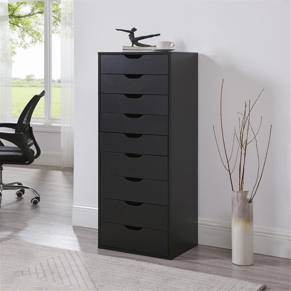 Naomi Home Bianca 9-Drawer Vertical Office File Cabinet - Gray | 9 Spacious Drawers • Tall Vertical Design • Smooth Drawer Operation • Spacious Top Surface • Office Organization