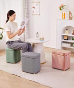 Storage Ottoman with Linen Removable Cover,Square Foot Rest Stool Hinged Lid Upholstered Padded Seat for Living Room Bedroom,Home Decor Ottoman (Green,Large)