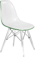 LeisureMod Cresco Modern Molded Dining Chair, Chrome-Plated Eiffel Base and Acrylic Support Legs Ergonomic Curved Seat Accent Side Chair for Living Room, Offices, Cafes, White Green