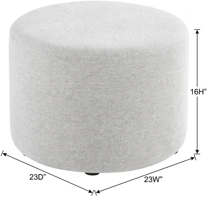 Gray 23" Round Woven Heathered Fabric Upholstered Ottoman, Outdoor Sitting Surface, Durable, Weather-Resistant, Comfortable