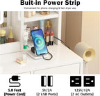 OTOQS Vanity Desk with Mirror and Lights,4 Drawers & Bench Vanity Desk Set | 3 Color Lighting Modes Adjustable Brightness Vanity for Bedroom Makeup Table