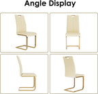 36 Inch Dining Table Set for 4, Modern Square Tempered Glass Top, Gold Finish Stainless Steel Legs Table and PU Leather Chairs for Dining Room, Living Room, Kitchen, Beige with Gold Base