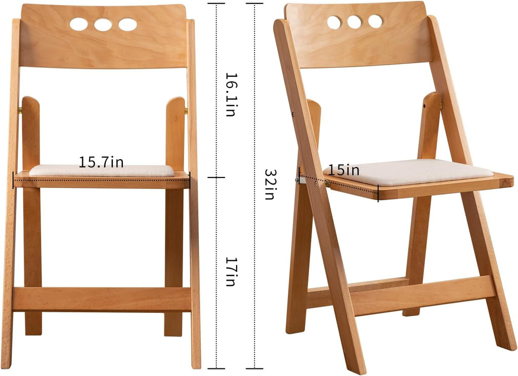 Wooden Folding Chair, Round Hole backrest,Natural Color,Set of 4 | Wooden folding chair with soft cushion, durable comfy, no assembly, ideal for home, wedding, banquet and indoor activities