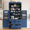 Merax 77'' Tall Freestanding Kitchen Pantry, 35''Lx17.7''W Modern Shaker Style Cupboard Storage Cabinet with Adjustable Shelves,Door Shelves, Drawers and Wine Racks, Blue