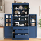 Merax 77'' Tall Freestanding Kitchen Pantry, 35''Lx17.7''W Modern Shaker Style Cupboard Storage Cabinet with Adjustable Shelves,Door Shelves, Drawers and Wine Racks, Blue