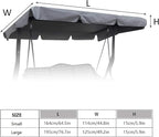 Swing Chair Canopy Replacement, 2 Seater Garden Seat Cover, Waterproof Windproof Anti-UV Heavy Duty Rip Proof Hammock Top Outdoor Furniture Covers (Grey, Small), Gray