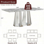 70" Rectangle Faux Marble Luxury Grey Dining Table for 6-8 People, Modern Large Kitchen Table with Silver Mirrored Stainless Steel Leg Base, Dining Table for Dining/Living Room, Office (One Table)