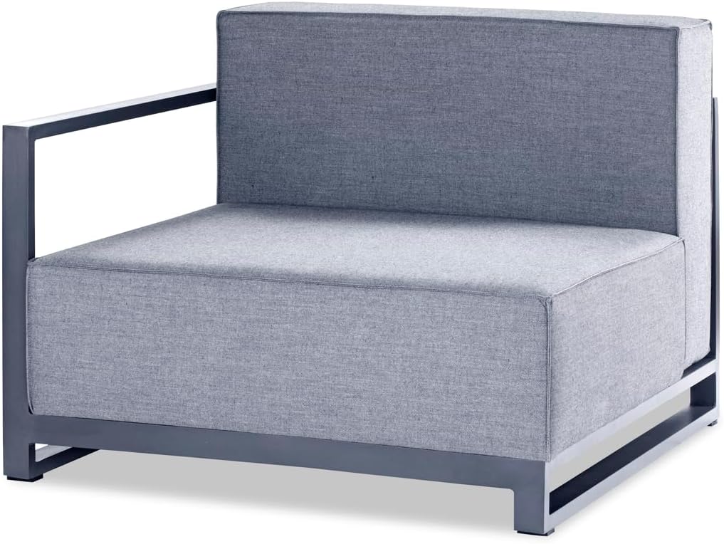 Sensation Indoor/Outdoor Modular in Grey Acrylic Fabric with TPU Coating Aluminum Frame. Include one Decoration Pillow 18"x18" in White. Each Chair Sold Separately