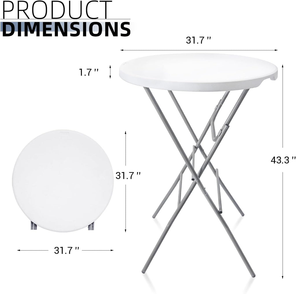 Byliable 32in Cocktail Folding Table, Round High Top Bar Table, White | Portable Foldable Design with Removable Legs, Two Folding Methods, HDPE Tabletop, Indoor Outdoor for Parties, Patio, Events