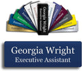 Custom Engraved Name Tag 1" x 3" Personalized Badge Magnetic or Pin Backing Made in The USA by Gem Awards (Navy)