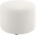 White Woven Heathered Fabric Ottoman, 23-Inch Round, Comfortable Outdoor Lounge Seat, Stylish, Durable for Patio and Garden