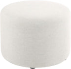 White Woven Heathered Fabric Ottoman, 23-Inch Round, Comfortable Outdoor Lounge Seat, Stylish, Durable for Patio and Garden
