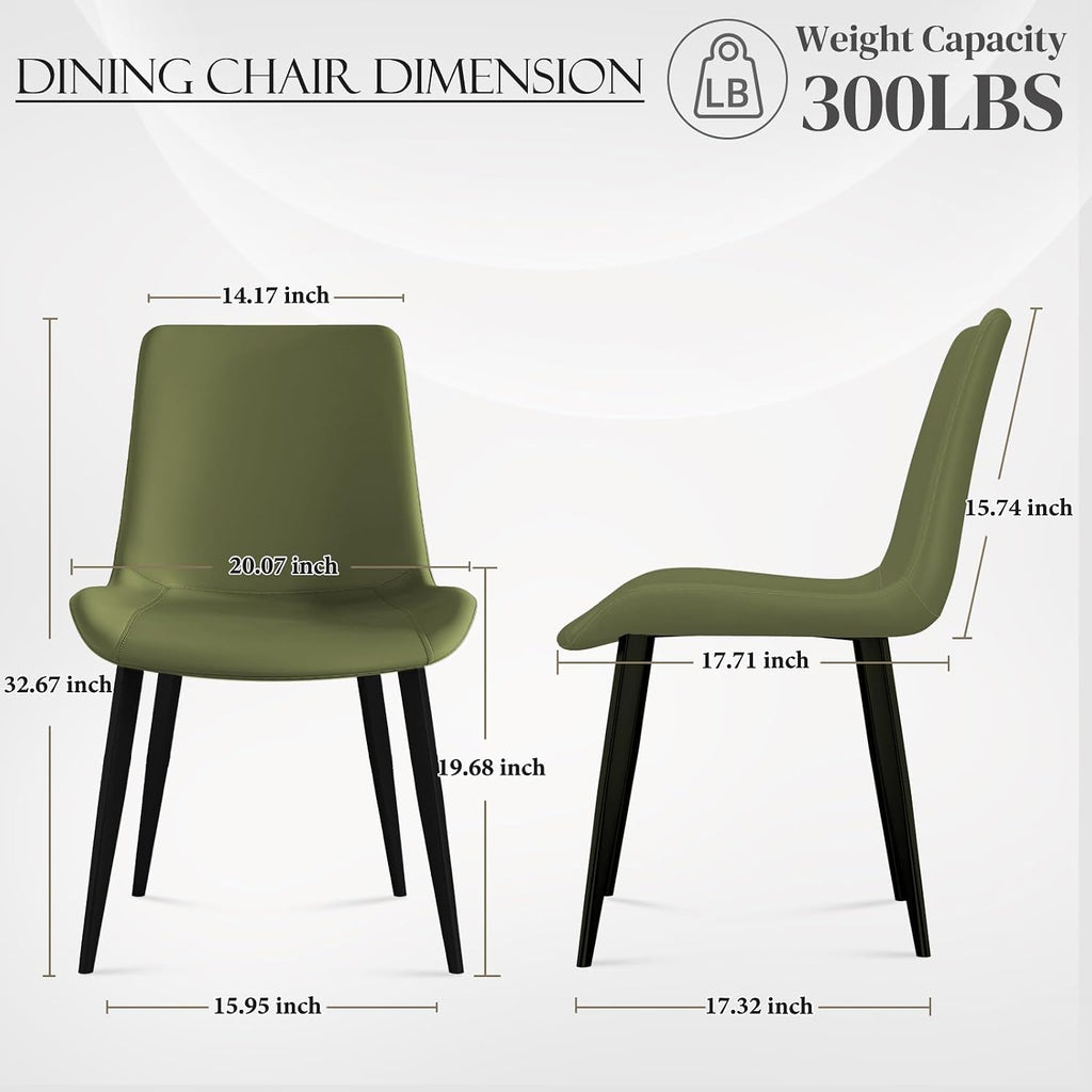 Modern Dining Chairs Set of 4, PU Leather Upholstered Dinner Chairs with Sturdy Metal Legs and Comfort Backrest, Armless Accent Side Chairs for Home Kitchen, Living Room (Green)