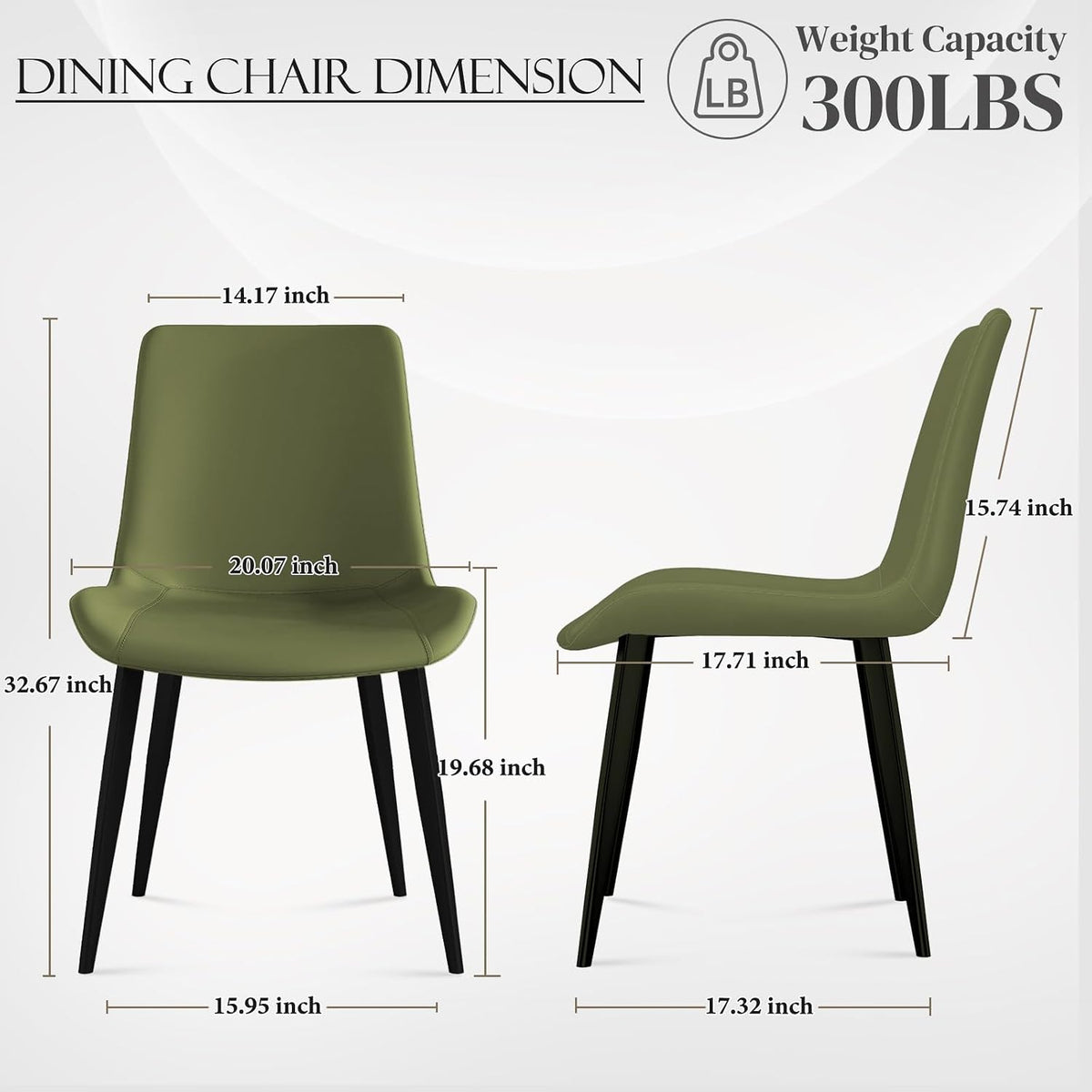 Modern Dining Chairs Set of 4, PU Leather Upholstered Dinner Chairs with Sturdy Metal Legs and Comfort Backrest, Armless Accent Side Chairs for Home Kitchen, Living Room (Green)