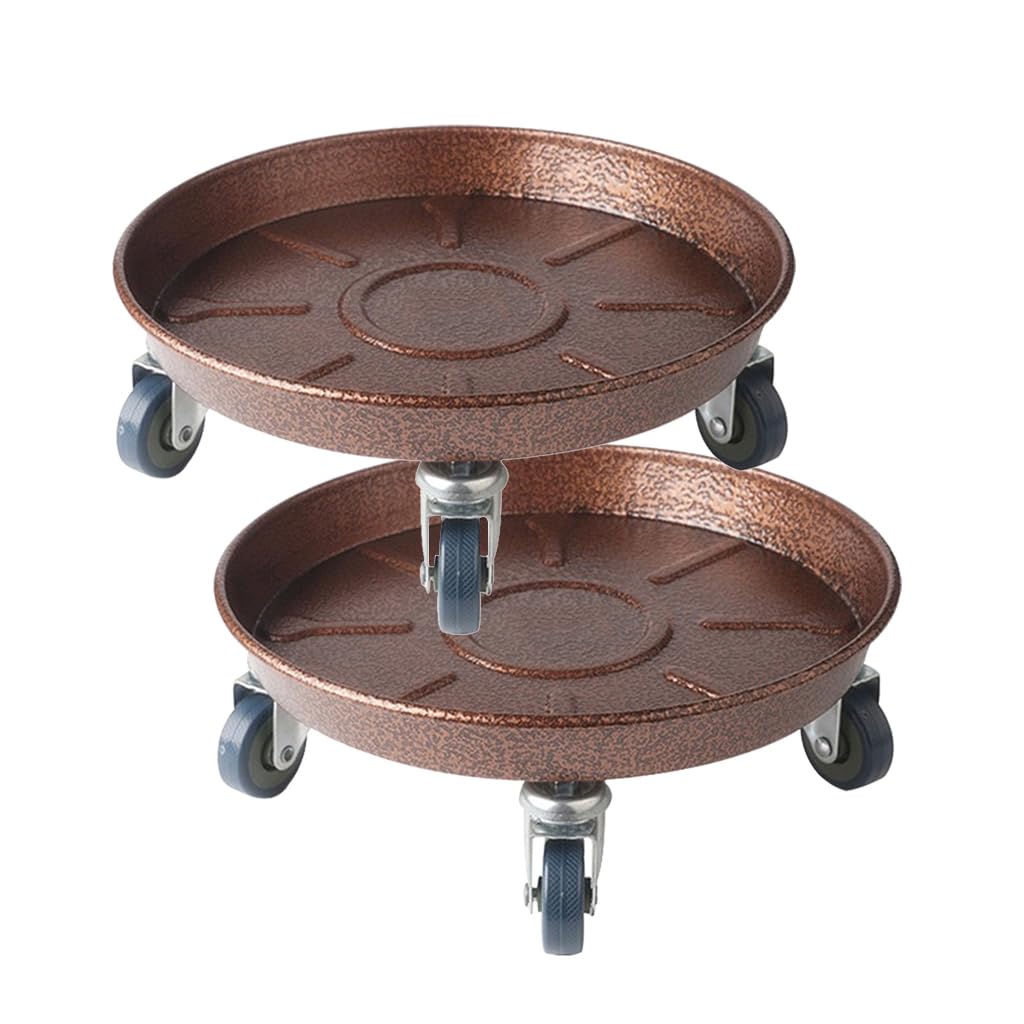 2 Pack 16" Heavy Duty Plant Dolly with Wheels, 320lbs Metal Rolling Plant Stand with Casters, Round Wheeled Planter Caddy Roller Base Carry Potted Tree Flower Pot for Indoor Outdoor Garden, Bronze