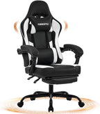 Gaming Chair with Footrest, Reclining Video Game Chairs for Adults with Lumbar Support, Linkage Armrests, Ergonomic Computer Chair for Gaming or Office, PU Black-White