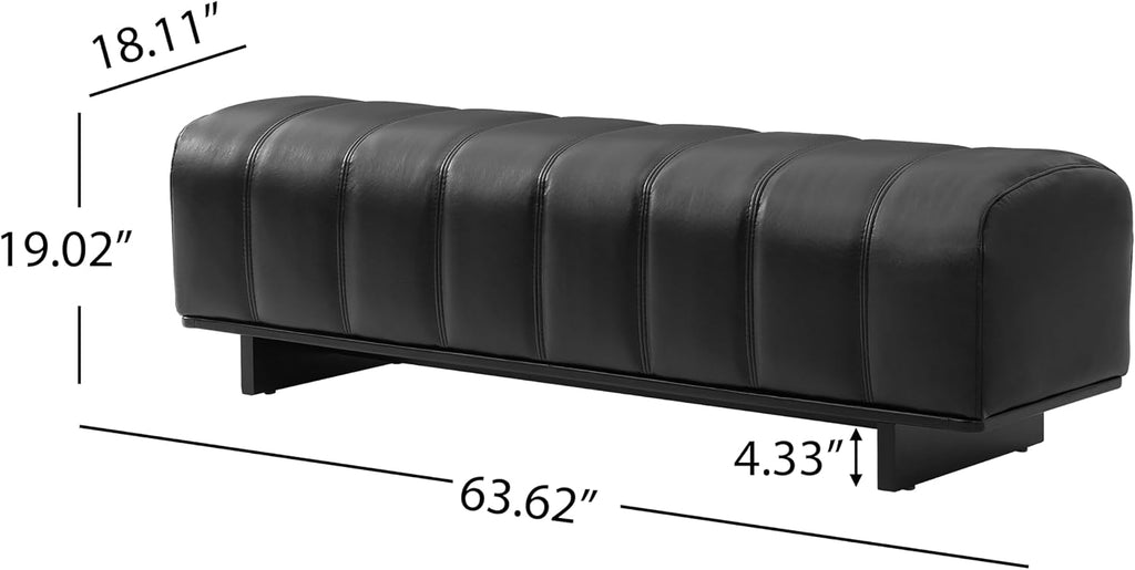 Christopher Knight Home Lamie Faux Leather Upholstered Dining Bench, Wooden Entryway Bench, Long Sofa Footstool for Living Room, Bedroom End of Bed Bench, Black