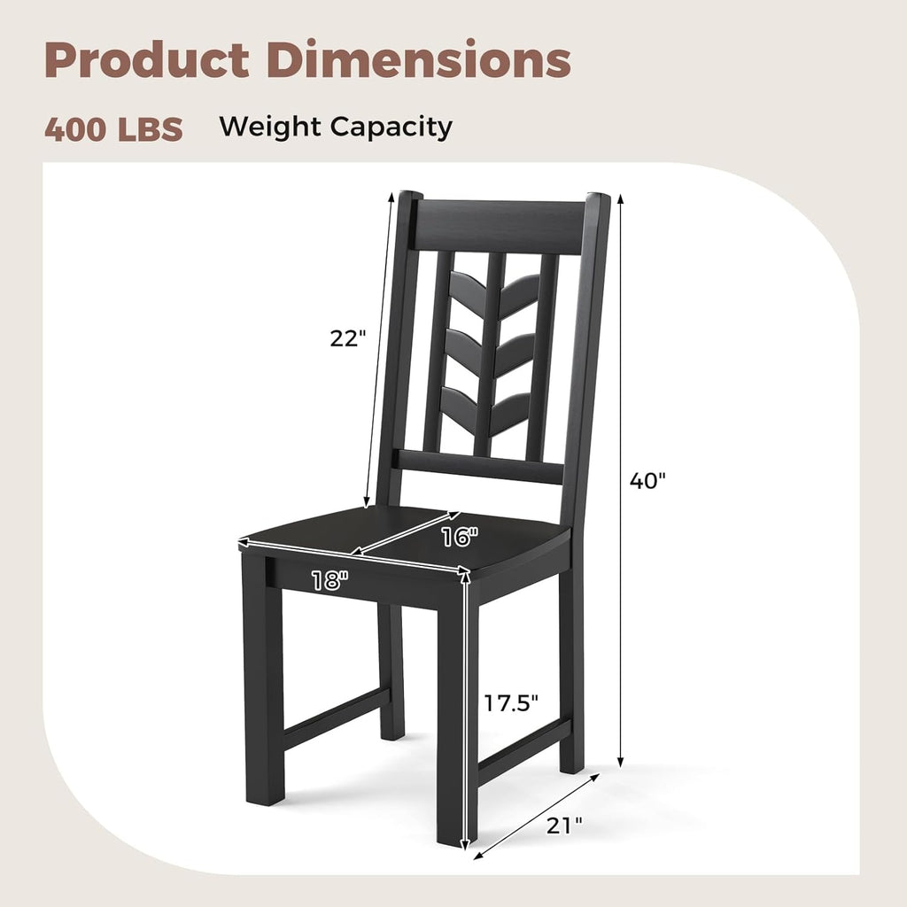 Giantex Wooden Dining Chairs Set of 2, Kitchen Chairs w/Rubber Wood Frame & Leaf-Shaped High Back, Max Load 400 LBS, Farmhouse Armless Dinette Side Chairs for Living Dining Room Restaurant, Black