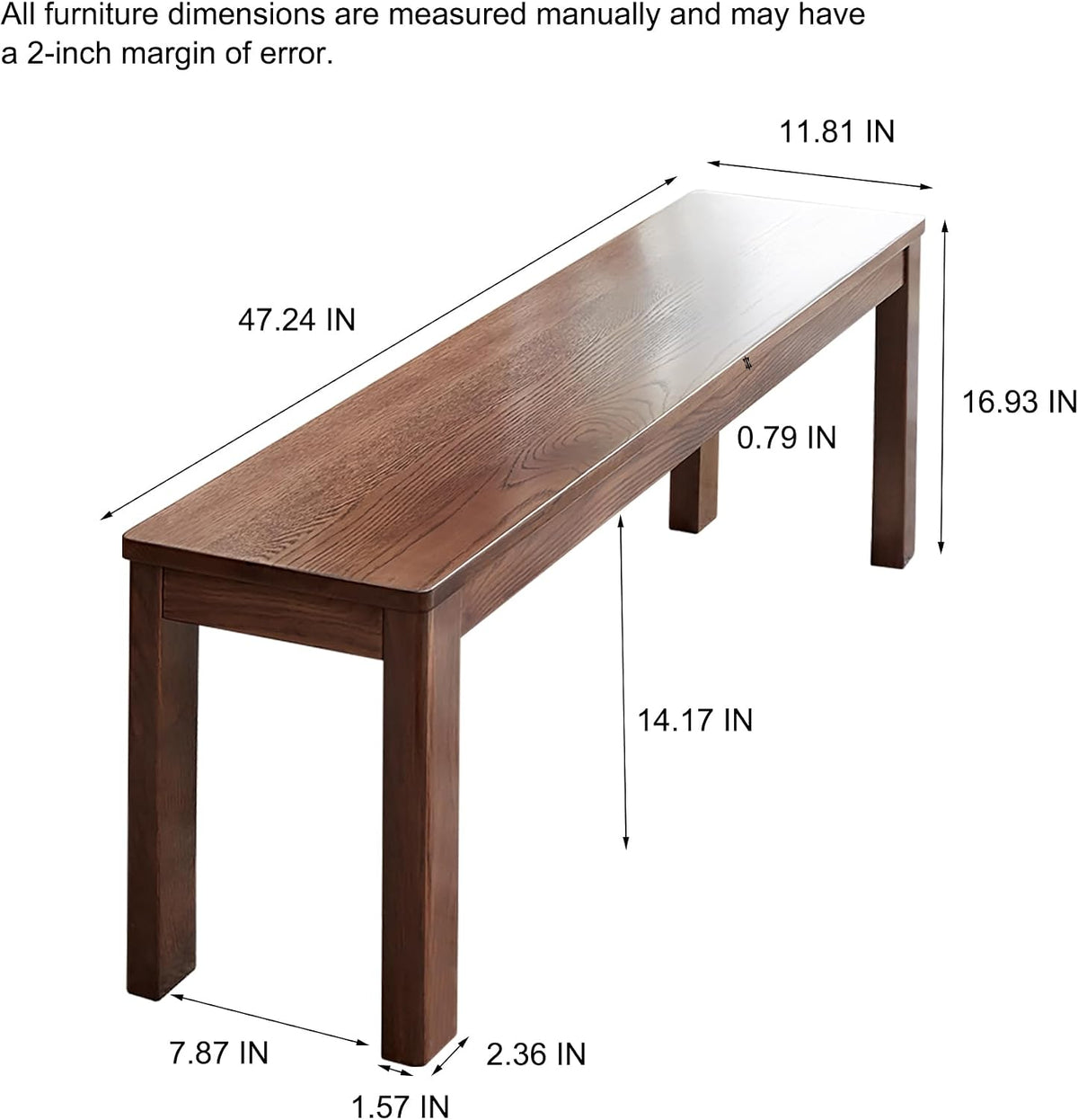 KEIKI Dinning Bench, 47.2" L Wood Dining Bench Indoor, Farmhouse Kitchen Table Bench for Kitchen, Living Room, Entryway, Walnut