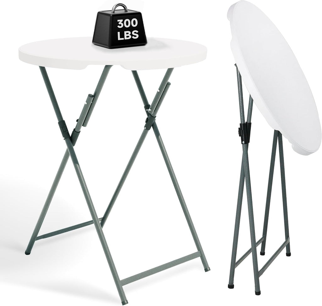 32" Round Folding Cocktail Table - HDPE Matrial Top with Steel Frame, Stable & Easy to Clean - High Top Table for Parties, Patio, Events, 4 Pack, White