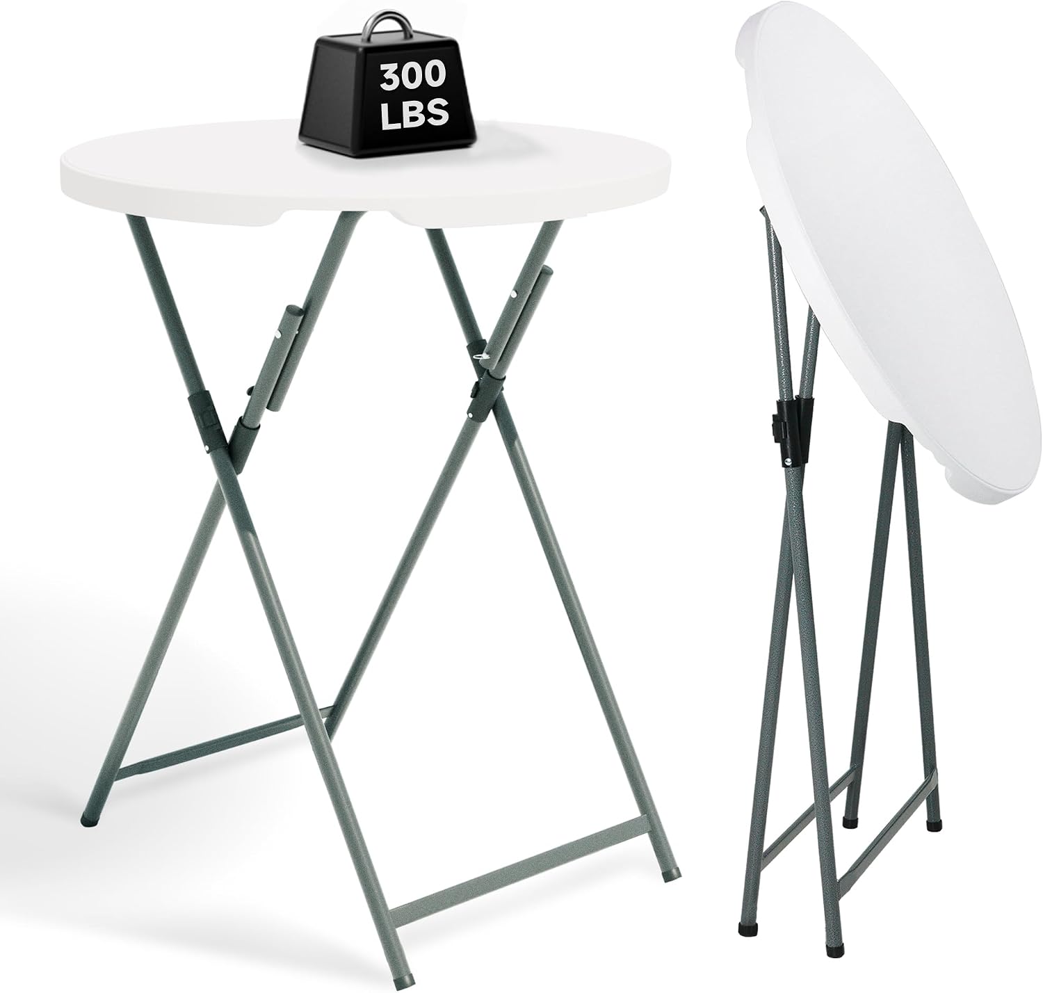 32" Round Folding Cocktail Table - HDPE Matrial Top with Steel Frame, Stable & Easy to Clean - High Top Table for Parties, Patio, Events, 4 Pack, White