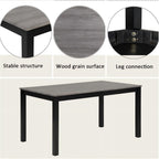 6 Piece Dining Table Set, Counter Height Kitchen Sets, Black | Rectangular Table, 4 Upholstered Backrest Chairs and a Bench, Wood Grain Surface, Modern Dining Room Table Set for 5
