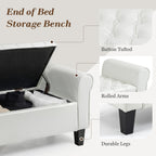 ECOTOUGE 55" Storage Ottoman Bench for Living Room, End of Bed Bench with Rolled Arm Leather Ottoman with Storage Upholstered Entryway Bench Retro Style Footboard Bench for Bedroom, Cream White