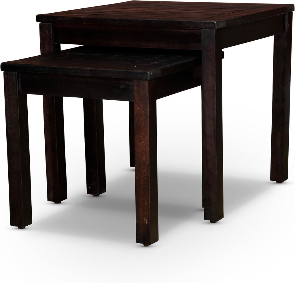 2-Piece Eucalyptus Nesting Table Set with Espresso | Nesting tables for storage and entertaining