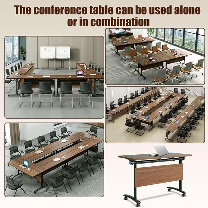 2 Pack Folding Conference Room Tables with Wheel -Modern Large Modular Conference Table,Stackable Flip Top Training Meeting Table,Space Saving,for Seminar,Office,Classroom(Walunt B,71IN,2pack)