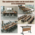 2 Pack Folding Conference Room Tables with Wheel -Modern Large Modular Conference Table,Stackable Flip Top Training Meeting Table,Space Saving,for Seminar,Office,Classroom(Walunt B,71IN,2pack)