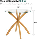 ivinta Small Glass Dining Table for 2-4 People, 31.5" Round Coffee Table with Solid Wood Legs, Mid-Century Modern Kitchen Table for Dining Room, Living Room, Restaurant, CURD-80 (Natural Wood)