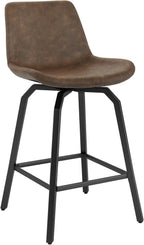 LUE BONA 360° Swivel Bar Stools Set of 3, 26 Inch Counter Height Bar Stools, Modern Faux Leather Stools with Enlarged Seats, Metal Legs for Kitchen Island, Dining, Vintage Brown